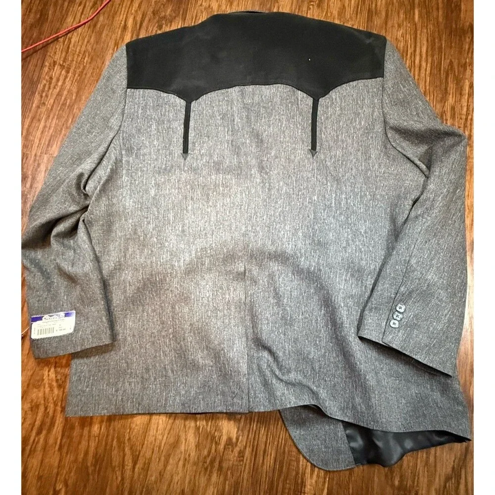 NWT Circle S Men’s Sport Coat 56 R Gray Black Suede Yoke Cowboy Western CC2976